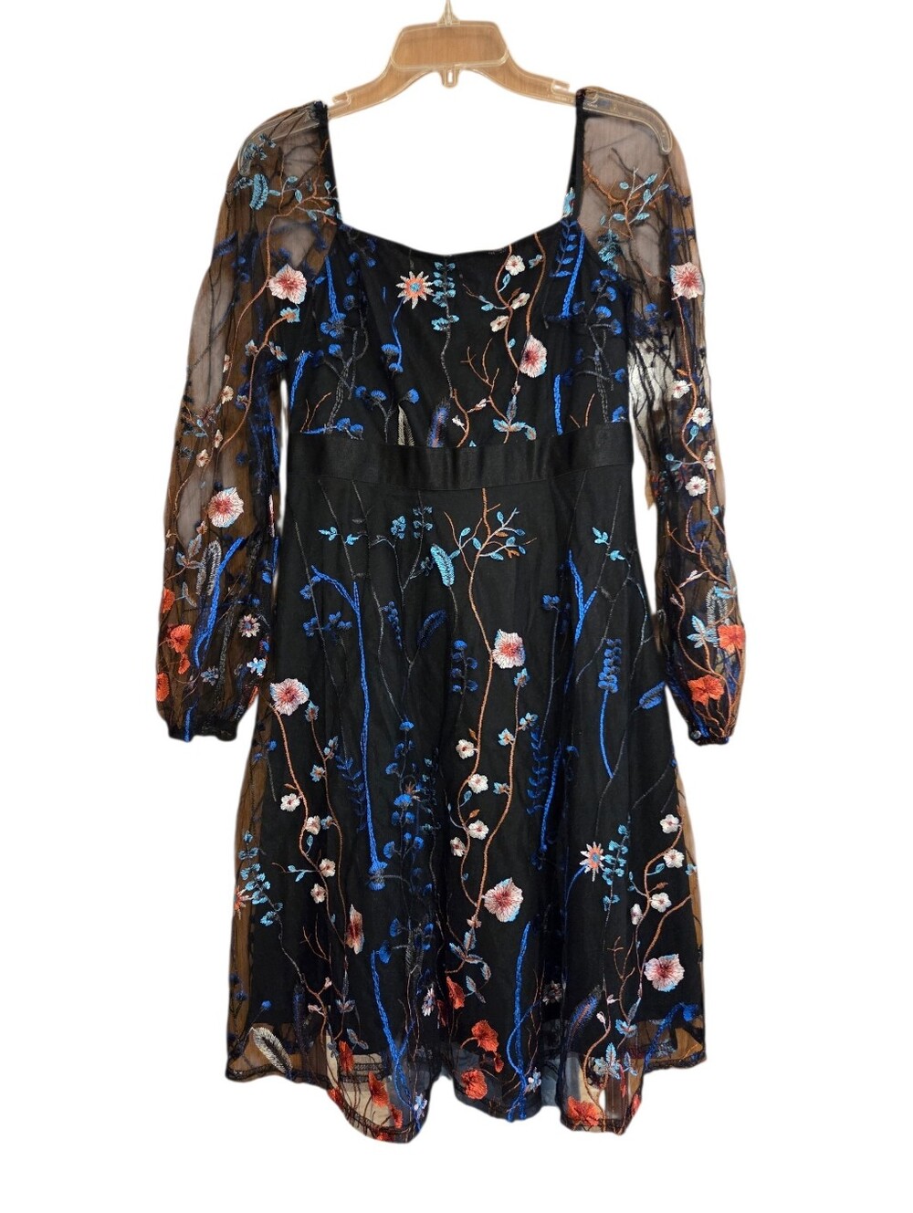 JJ's House Black Floral Mesh Embrodiered Dress Fairy Feminine Size Medium NWT